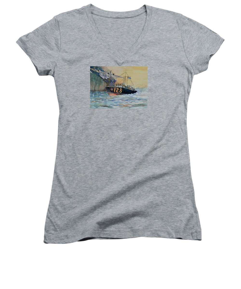 Mayday Women's V-Neck featuring the painting Mayday Mayday by Ray Agius