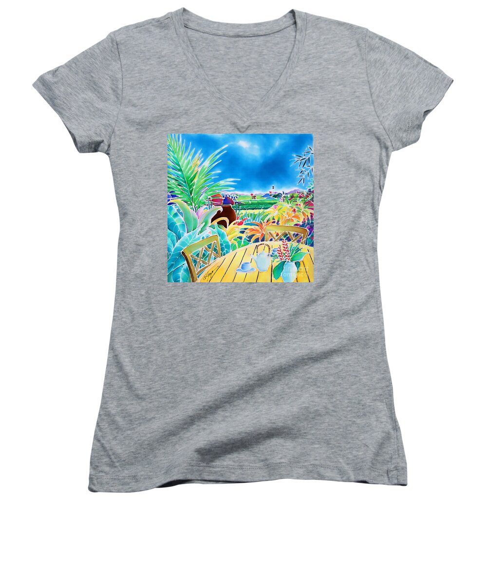 Bali Women's V-Neck featuring the painting Mellow afternoon by Hisayo OHTA