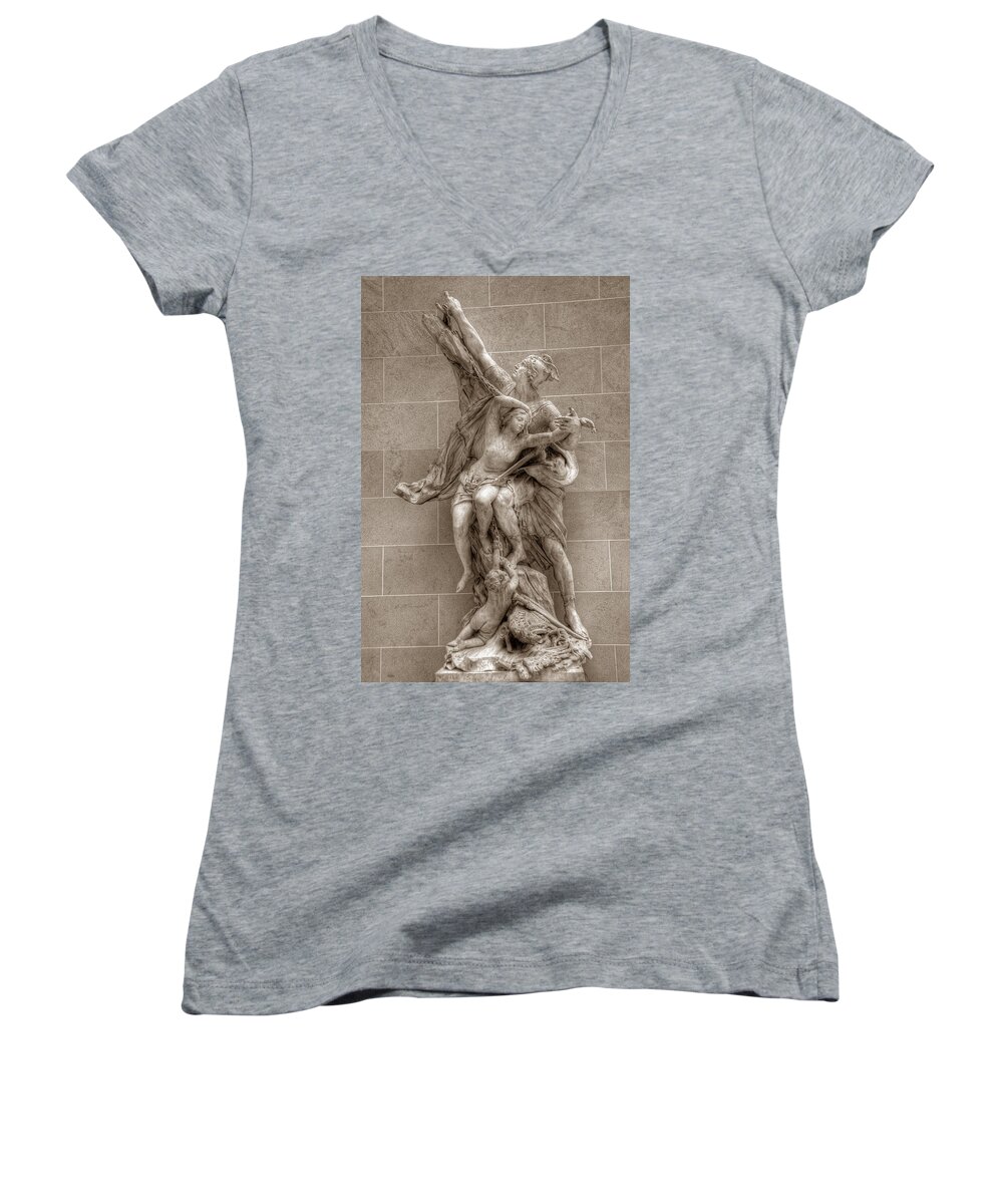 Paris Louver Sculpture Women's V-Neck featuring the photograph Mercury and Psyche by Michael Kirk