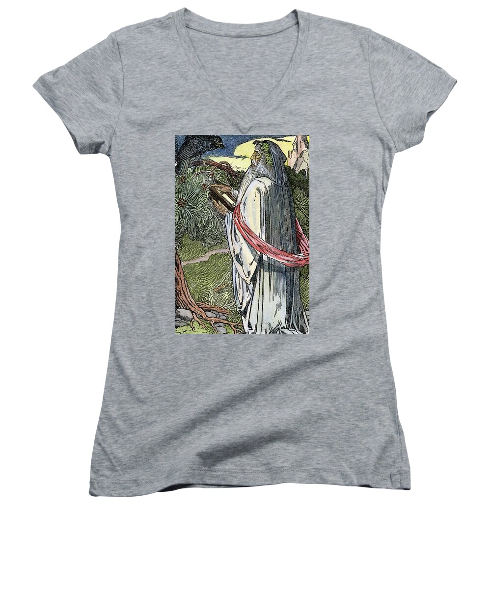 19th Century Women's V-Neck featuring the drawing Merlin The Magician, 1923 by Granger