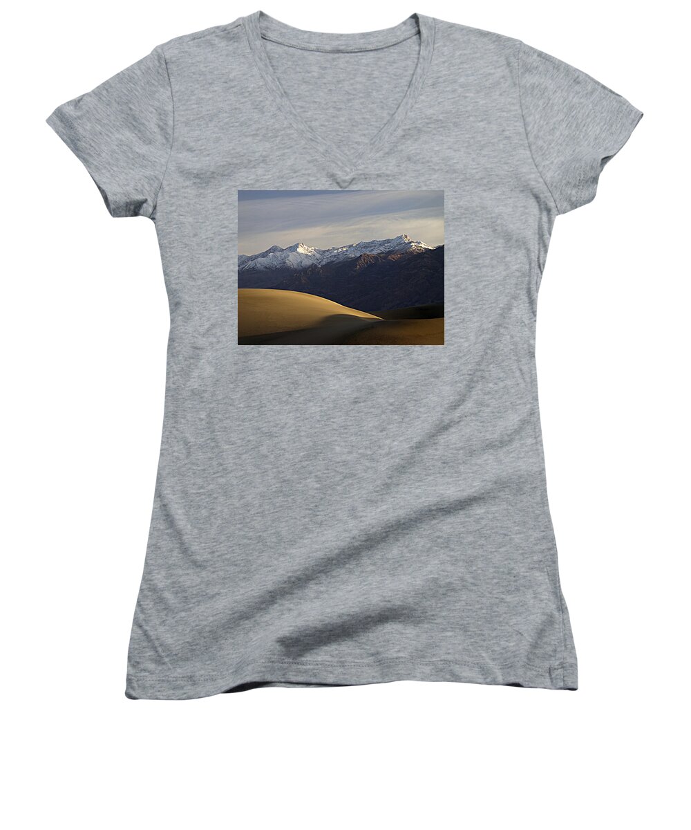Desert Women's V-Neck featuring the photograph Mesquite Dunes And Grapevine Range by Joe Schofield