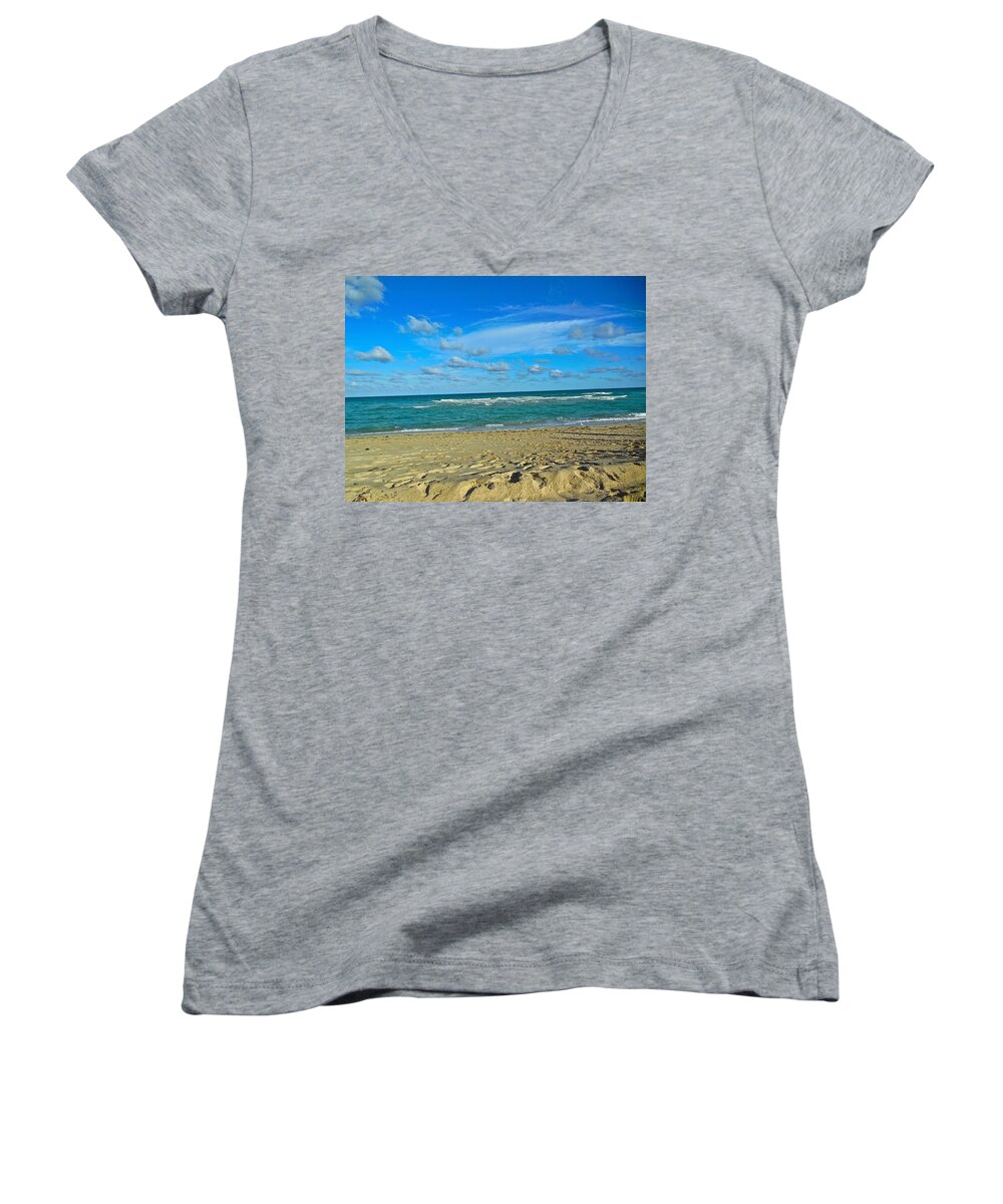 Miami Beach Women's V-Neck featuring the photograph Miami Beach by Joan Reese