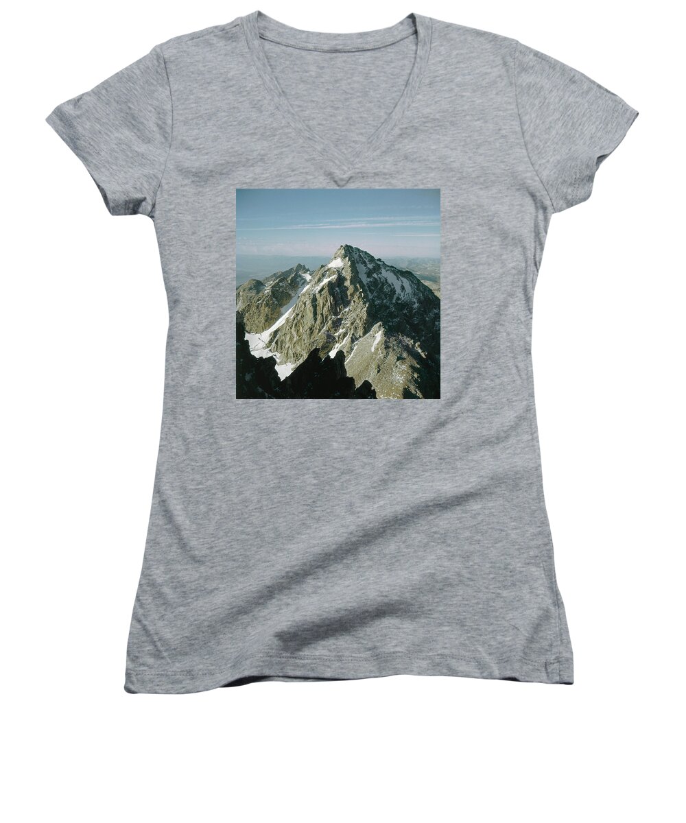 Middle Teton Women's V-Neck featuring the photograph T-209207-Middle Teton from Grand Teton by Ed Cooper Photography