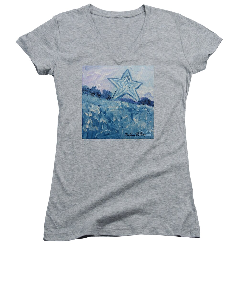 Mill Mountain Star Women's V-Neck featuring the painting Mill Mountain Star by Julie Brugh Riffey