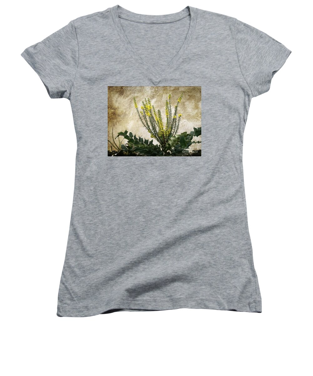 California Women's V-Neck featuring the photograph Mission Wallflower by Ellen Cotton