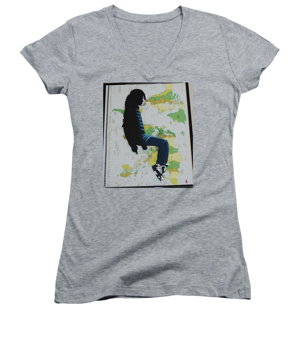 Mixed Media Women's V-Neck featuring the painting MJ They Dont Care by Karen Buford