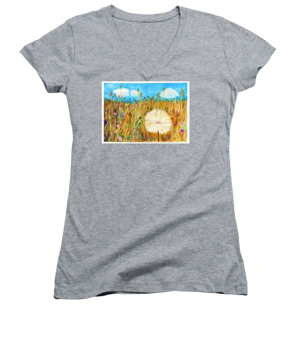 C Sitton Paintings Women's V-Neck featuring the painting Montana Hike by C Sitton