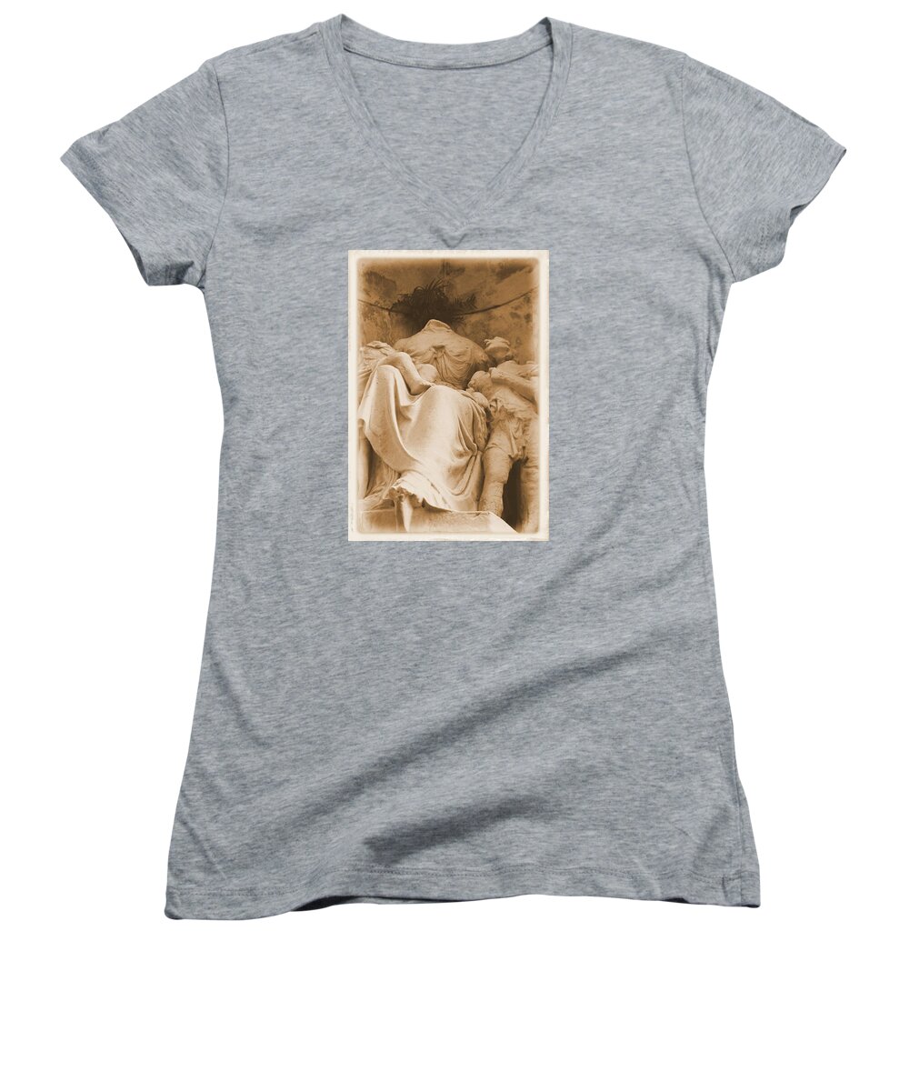 Cemetery Women's V-Neck featuring the photograph Mother with Children by Nadalyn Larsen
