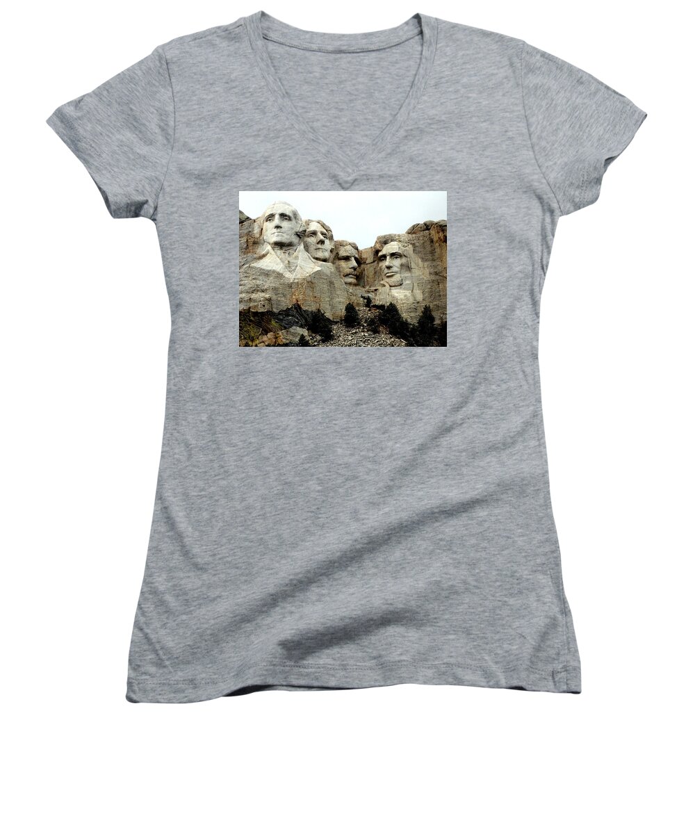 Mt Rushmore Women's V-Neck featuring the photograph Mount Rushmore Presidents by Clarice Lakota