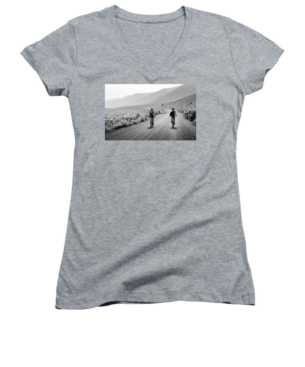 Rebecca's Private Idaho Women's V-Neck featuring the photograph Mountain Riders by Eric Benjamin
