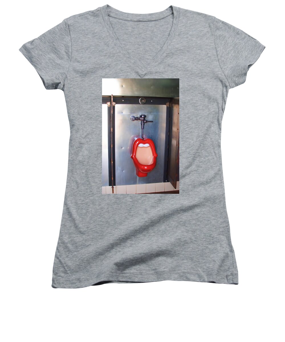Mouth Urinal Women's V-Neck featuring the photograph Mouth Urinal two by Cathy Anderson