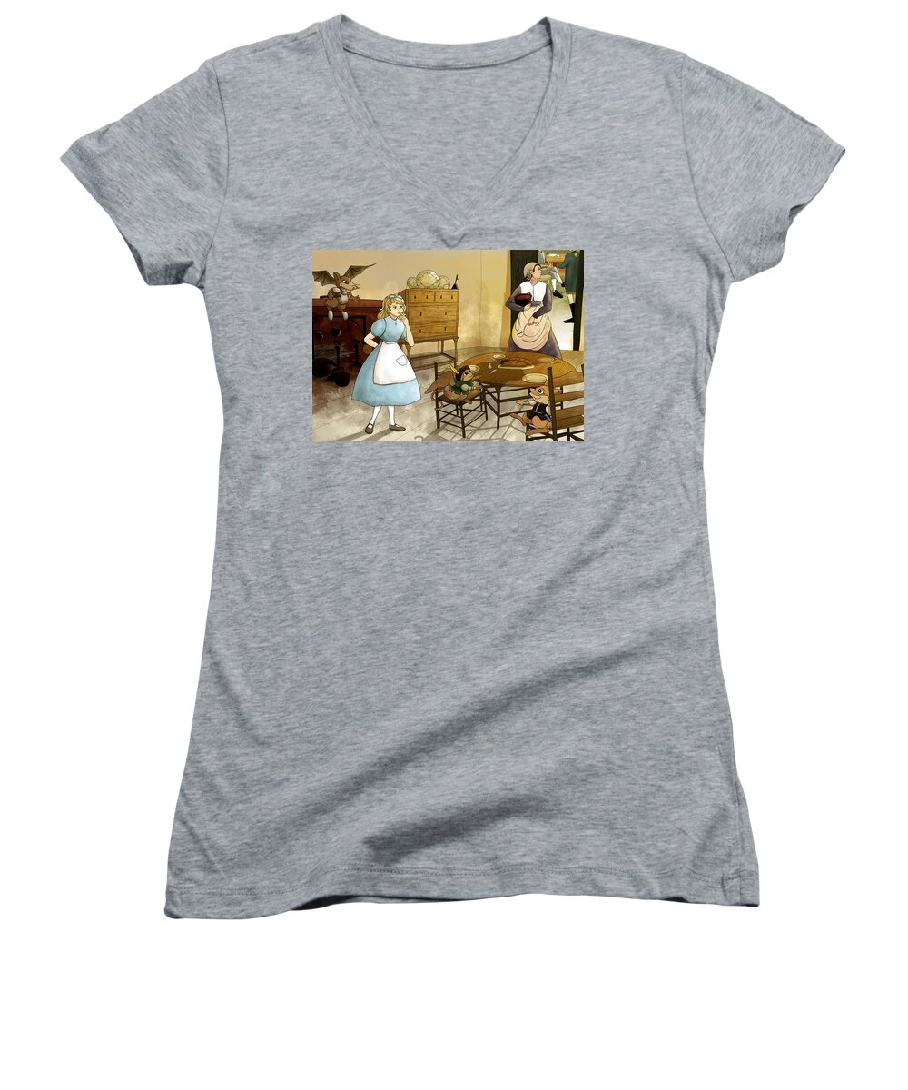 Wurtherington Women's V-Neck featuring the painting Mrs. Gage's Kitchen by Reynold Jay