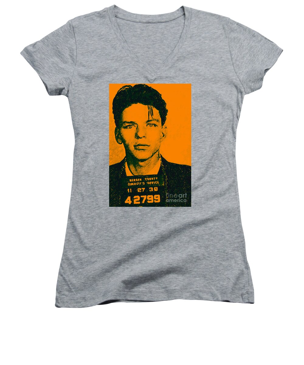 Wingsdomain Women's V-Neck featuring the photograph Mugshot Frank Sinatra v1 by Wingsdomain Art and Photography