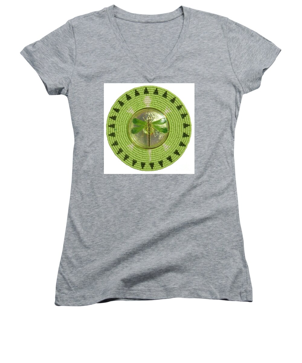 Dragonfly Women's V-Neck featuring the digital art Medallion by Douglas Limon