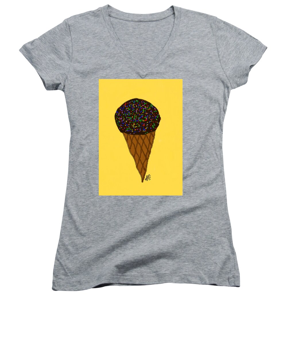Chocolate Women's V-Neck featuring the painting My First Ice Cream Cone by Bruce Nutting