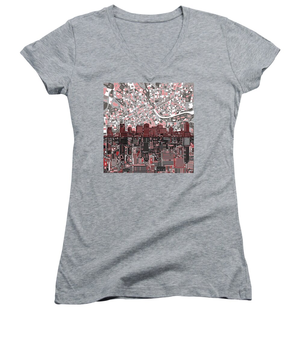 Nashville Women's V-Neck featuring the painting Nashville Skyline Abstract 3 by Bekim M