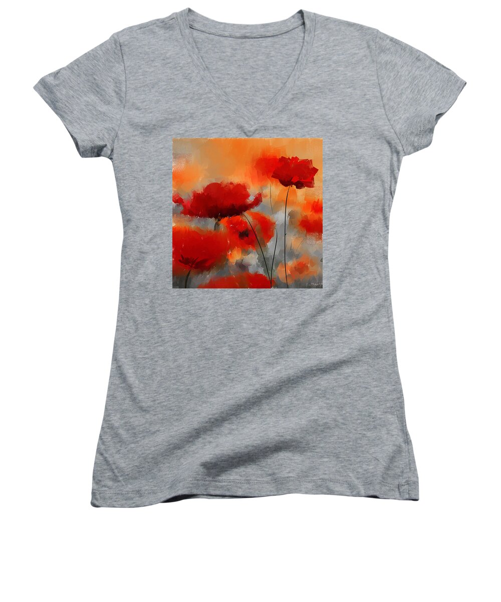 Poppies Women's V-Neck featuring the painting Natural Enigma by Lourry Legarde