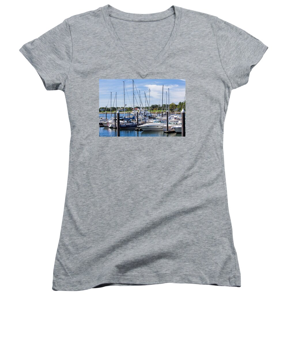 Fred Larson Women's V-Neck featuring the photograph New Hampshire Marina by Fred Larson