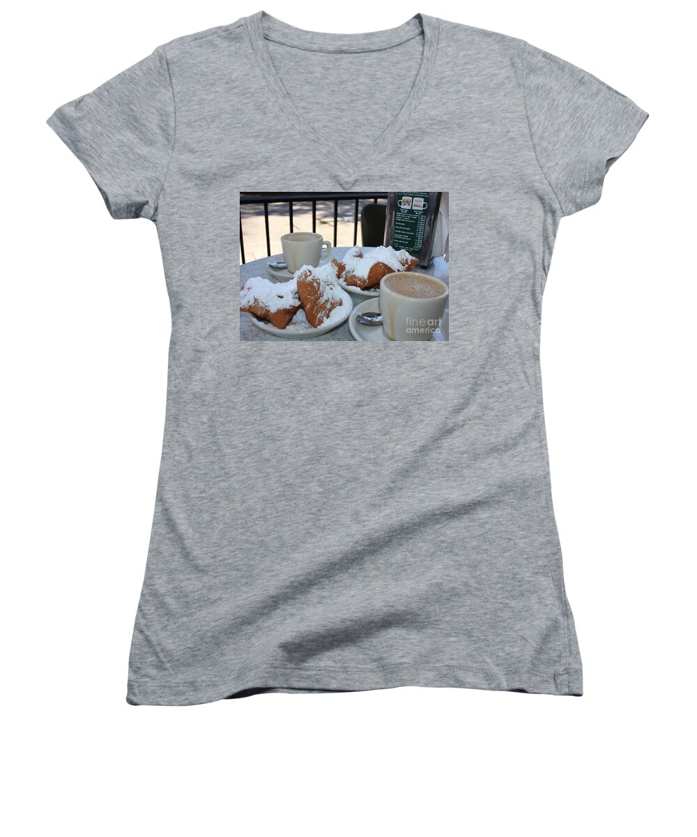 Cafe Au Lait Women's V-Neck featuring the photograph New Orleans Breakfast by Carol Groenen