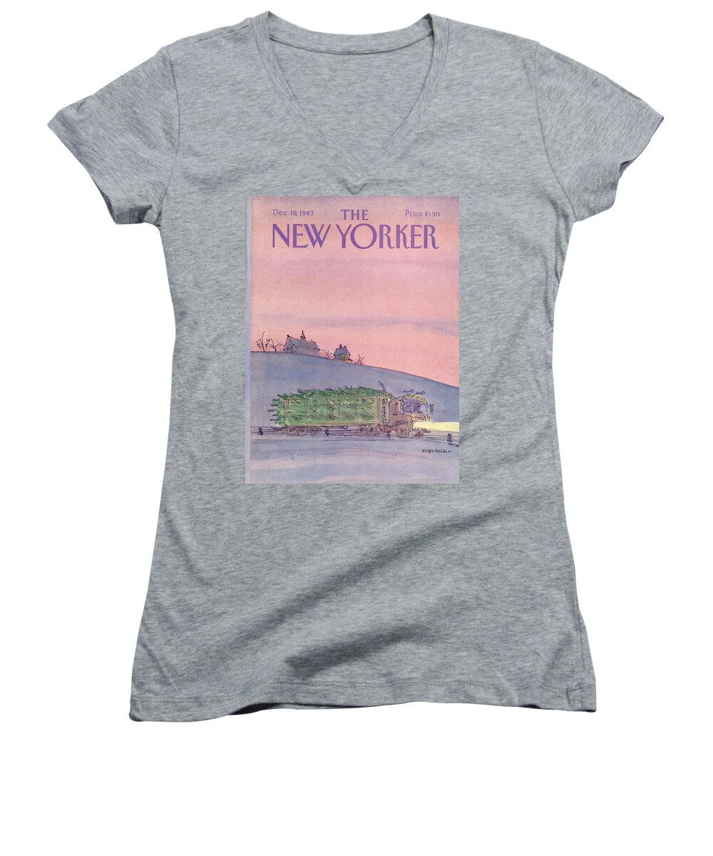 Seasons Women's V-Neck featuring the painting New Yorker December 19th, 1983 by James Stevenson