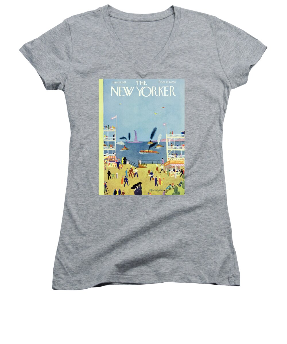 Illustration Women's V-Neck featuring the painting New Yorker June 25 1932 by Arthur K Kronengold