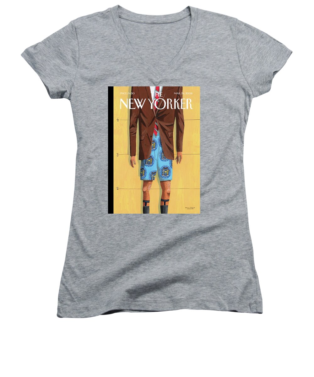 125020 Women's V-Neck featuring the painting The Emperor's New Clothes by Mark Ulriksen