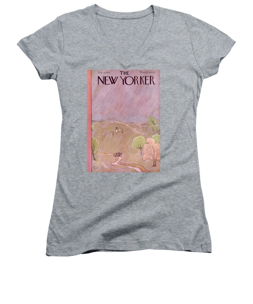 Rain Women's V-Neck featuring the painting New Yorker May 6th, 1933 by Richard Decker