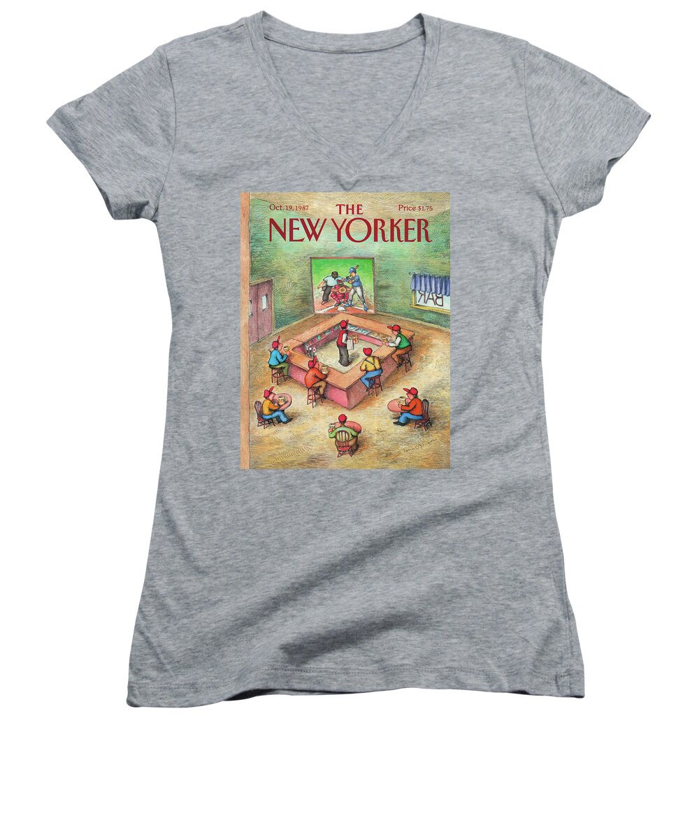  Leisure Women's V-Neck featuring the painting New Yorker October 19th, 1987 by John O'Brien