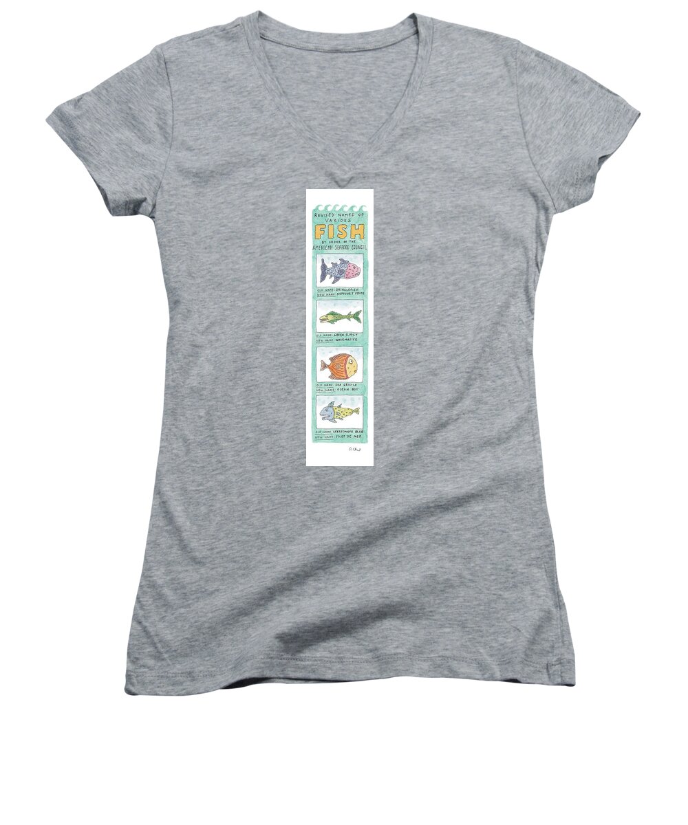 Fish - General Women's V-Neck featuring the drawing New Yorker October 4th, 1999 by Roz Chast