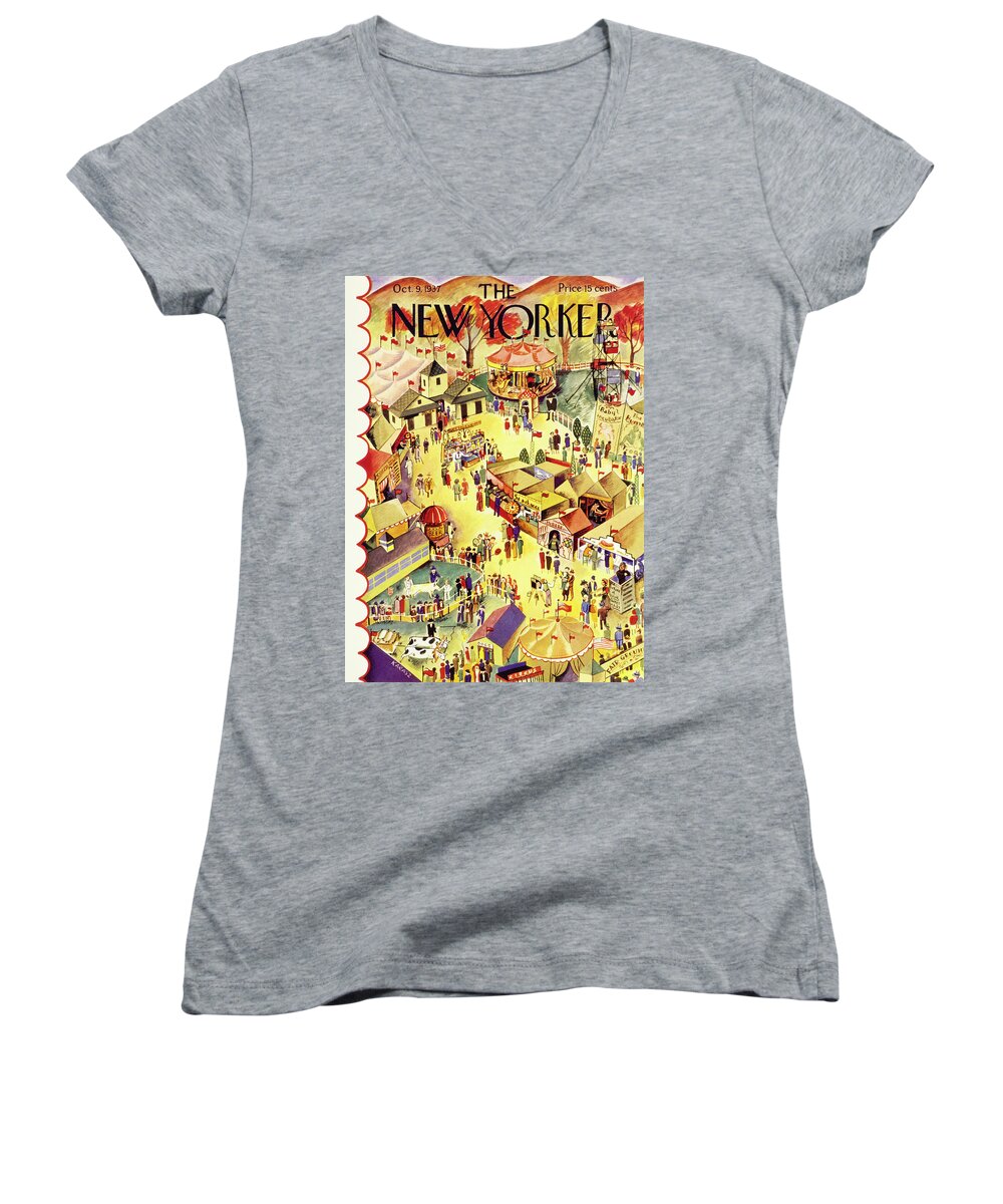 Entertainment Women's V-Neck featuring the painting New Yorker October 9 1937 by Ilonka Karasz
