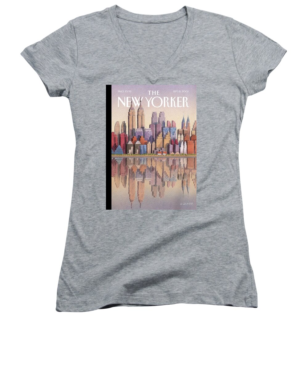 Twin Towers Women's V-Neck featuring the painting Twin Towers by Gurbuz Dogan Eksioglu