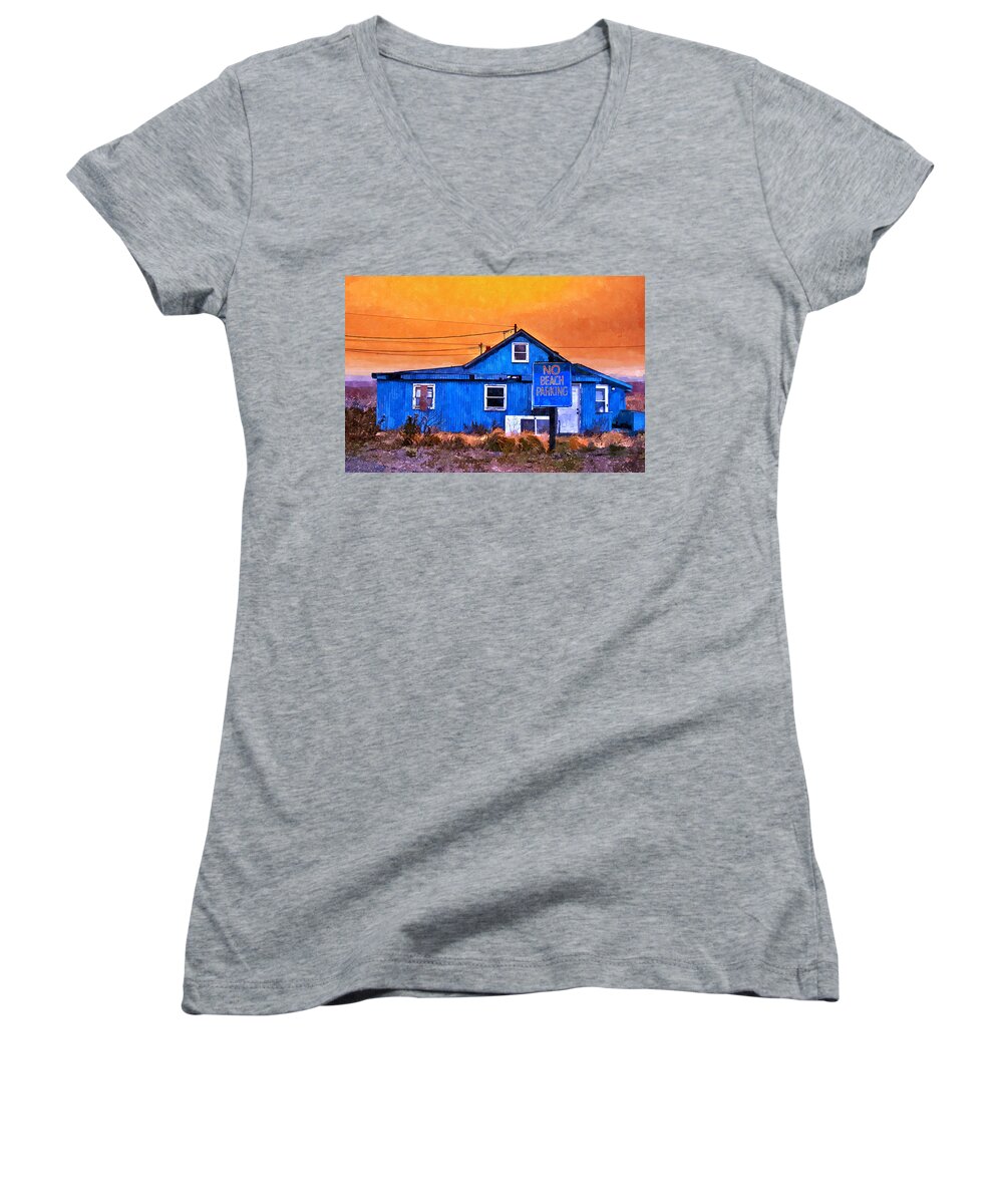 Beach Women's V-Neck featuring the painting No Beach Parking by Rick Mosher