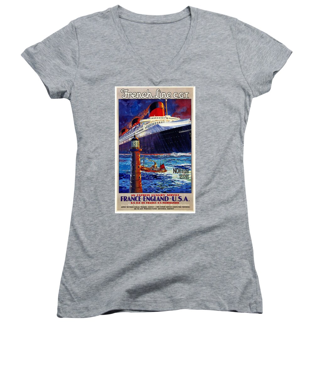 French Line Women's V-Neck featuring the digital art No Better Advice Than To Travel - French Line by Georgia Clare