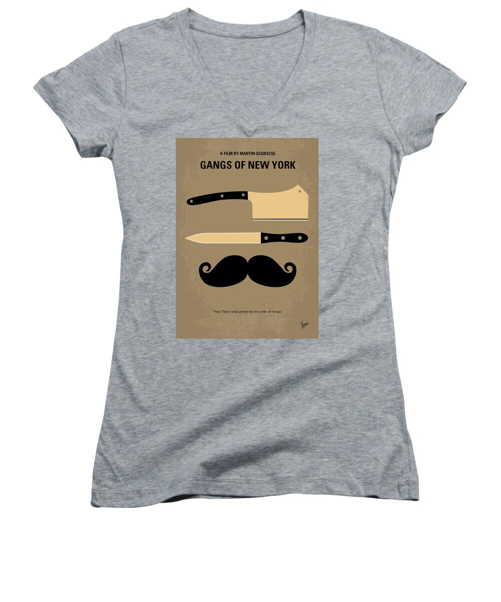 Gangs Of New York Women's V-Neck featuring the digital art No195 My Gangs of New York minimal movie poster by Chungkong Art