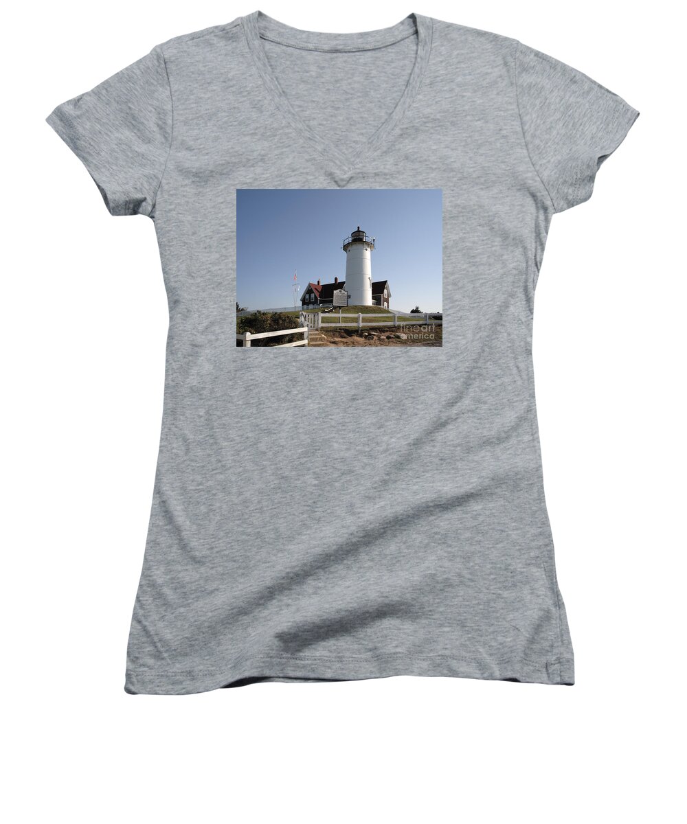Falmouth Women's V-Neck featuring the photograph Nobska Lighthouse on Cape Cod at Woods Hole Massachusetts by William Kuta