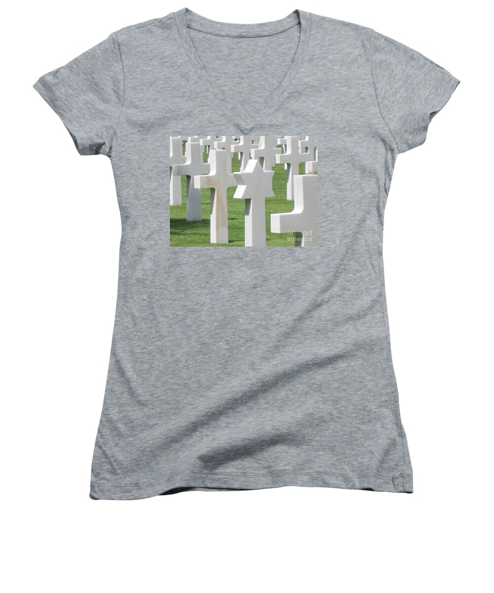 Memorial Women's V-Neck featuring the photograph Normandy American Cemetery by HEVi FineArt