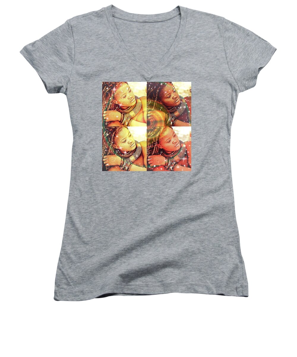 Digital Art Women's V-Neck featuring the digital art Nubian Beauty by Karen Buford