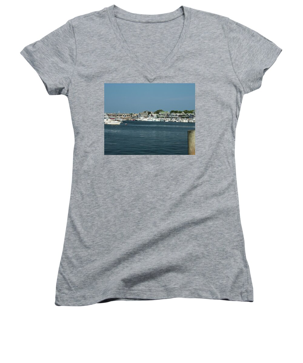 Photography Women's V-Neck featuring the photograph Oak Bluff Harbor by Steven Natanson