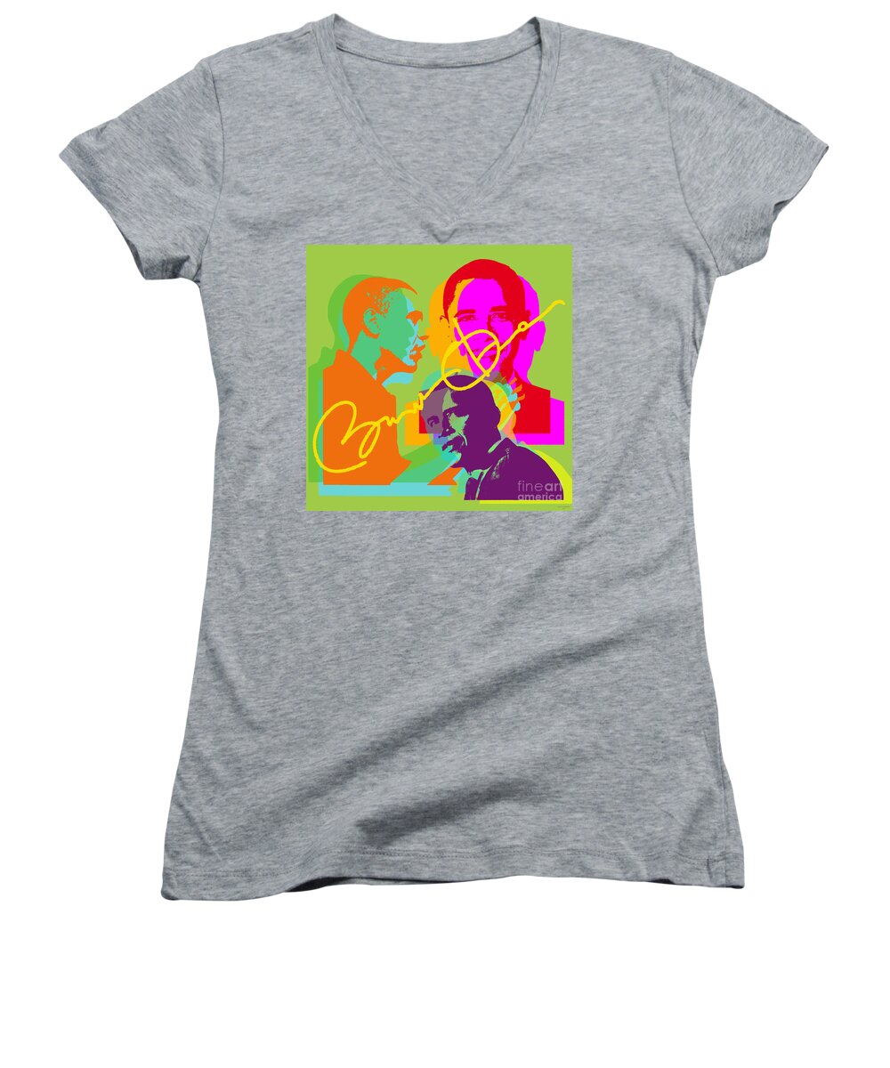 Obama Women's V-Neck featuring the digital art Obama by Jean luc Comperat