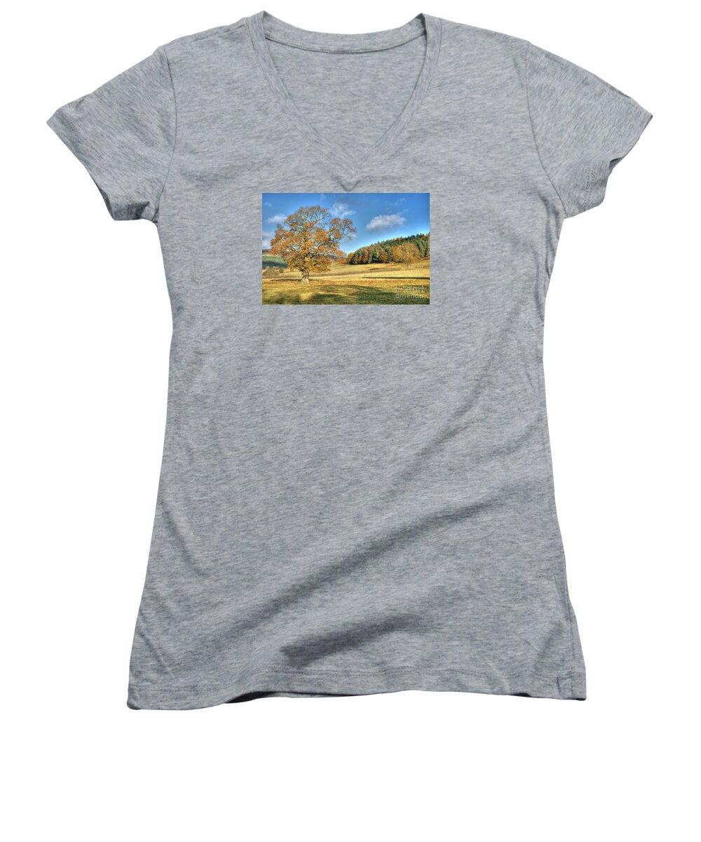 Landscape Women's V-Neck featuring the photograph October Gold by David Birchall