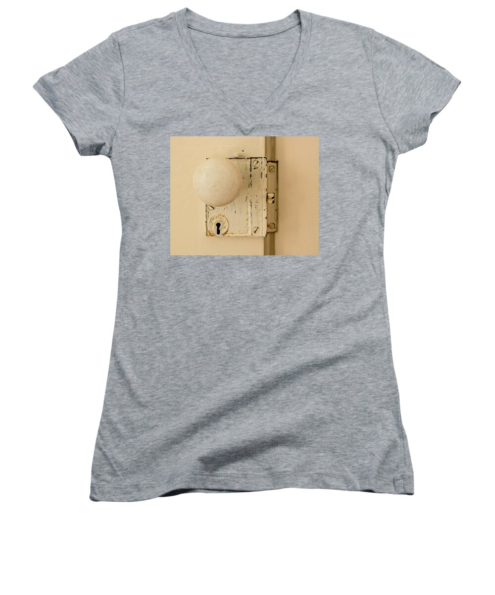 Old Women's V-Neck featuring the photograph Old Lock by Photographic Arts And Design Studio