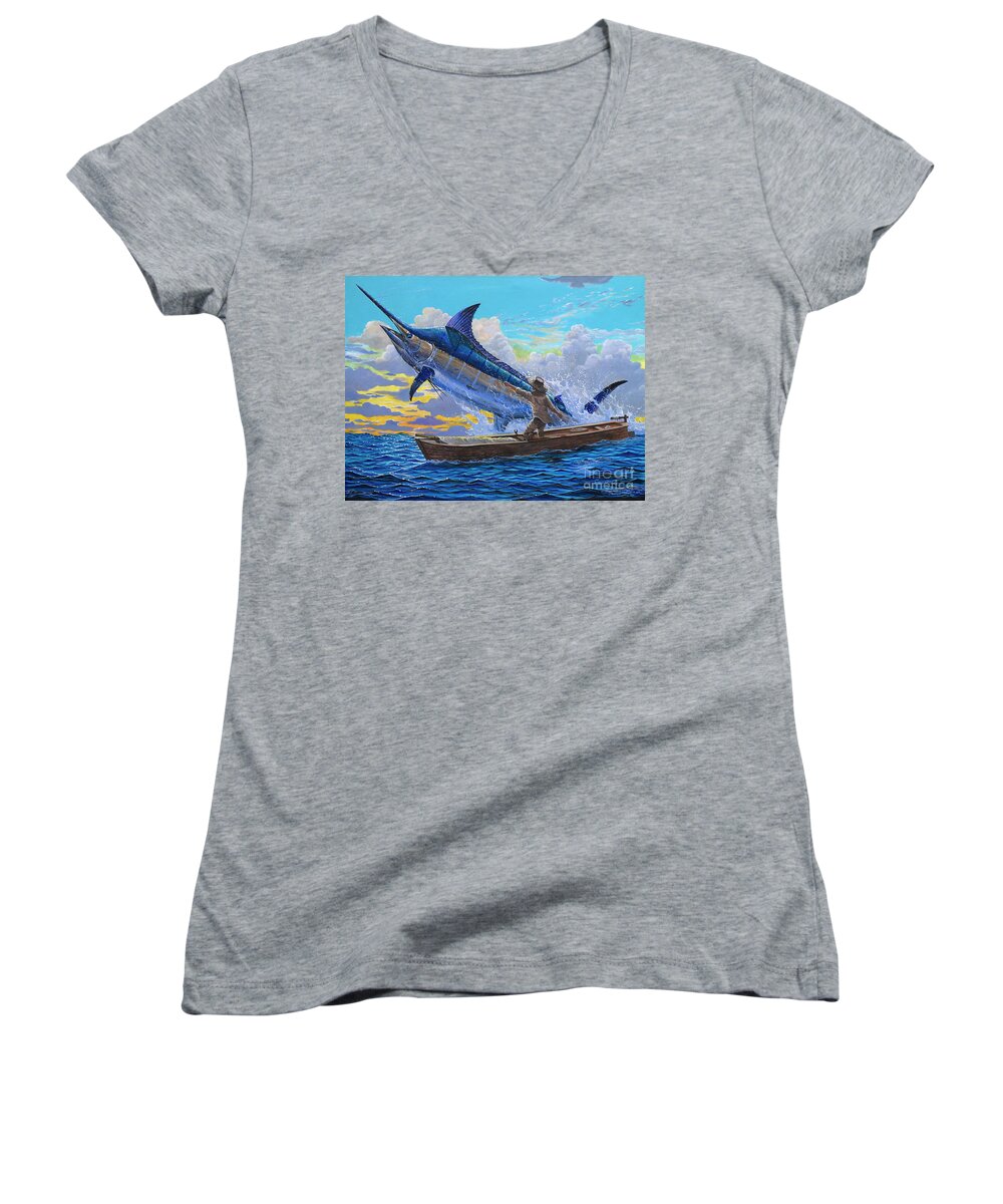 Marlin Women's V-Neck featuring the painting Old Man and the Sea Off00133 by Carey Chen