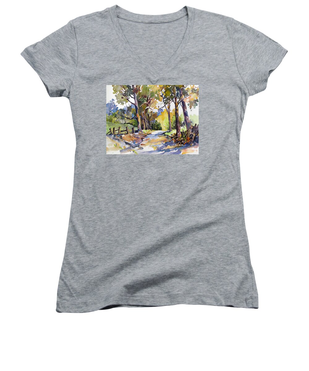 Eucalyptus Trees Women's V-Neck featuring the painting Olinda Trees Maui by Rae Andrews
