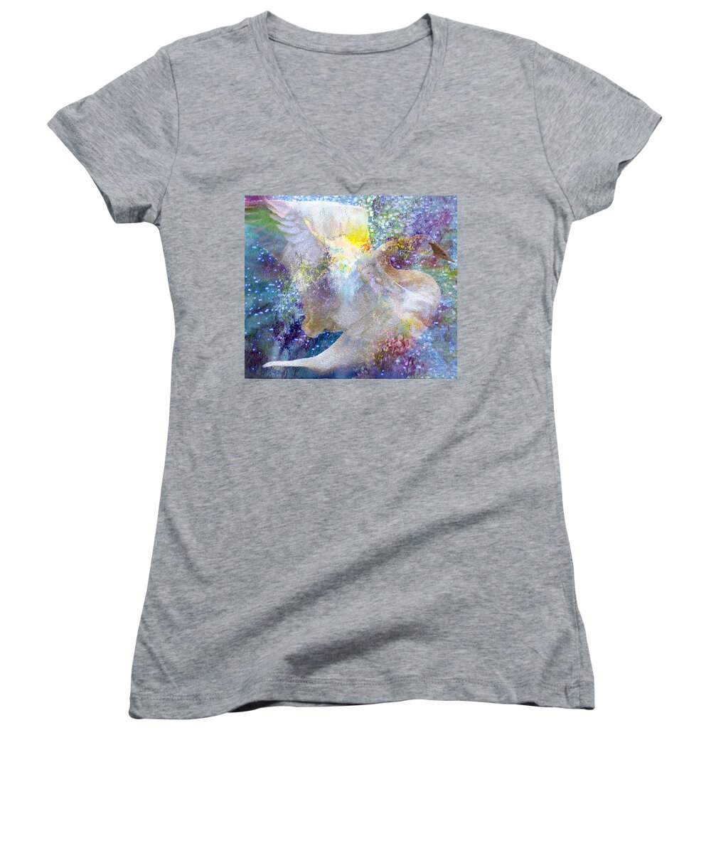 Bird Women's V-Neck featuring the photograph On Swan's Wings by Kathy Bassett