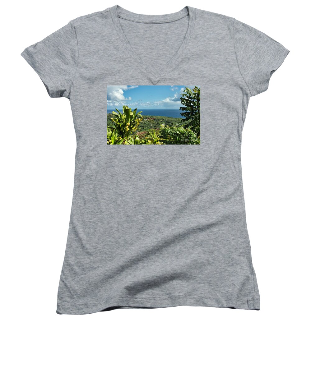 Outdoors Women's V-Neck featuring the photograph on the road to Hana by Peggy Hughes