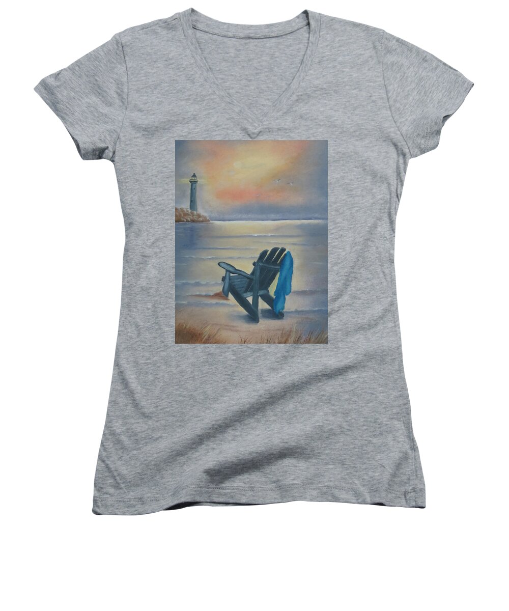 Oil Painting Women's V-Neck featuring the painting One Is A Lonely Number by Kay Novy