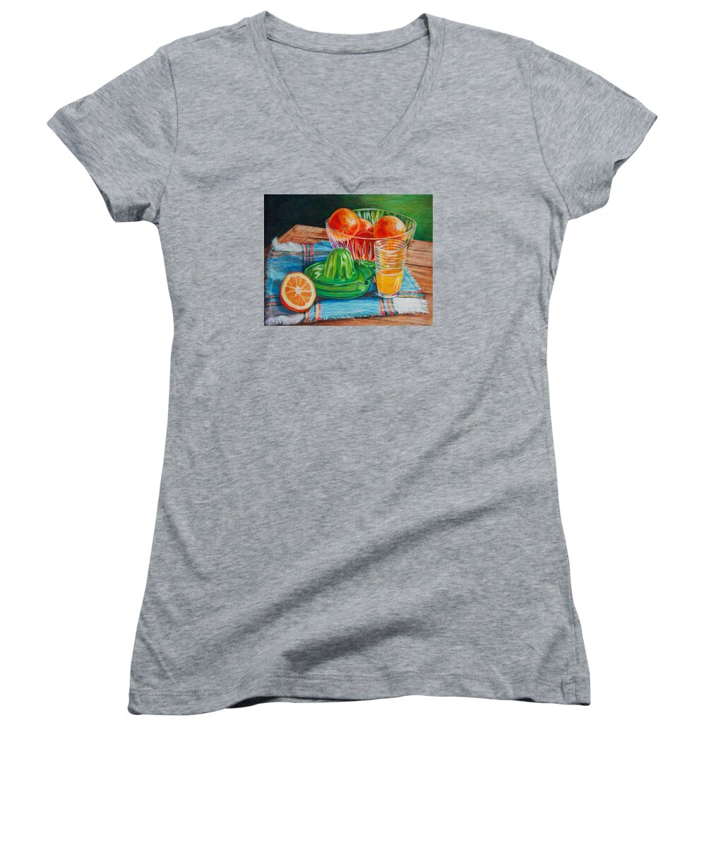 Produce Women's V-Neck featuring the drawing Oranges by Joy Nichols