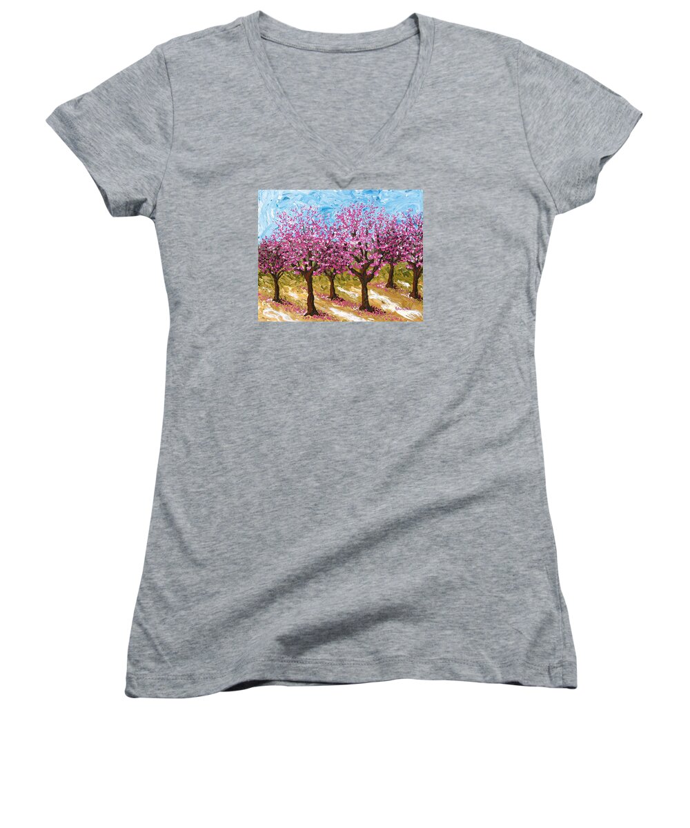Print Women's V-Neck featuring the painting Orchard by Katherine Young-Beck