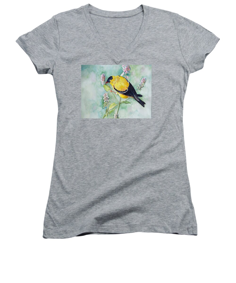 Bird Women's V-Neck featuring the painting Orchard Oriole by Christine Lathrop