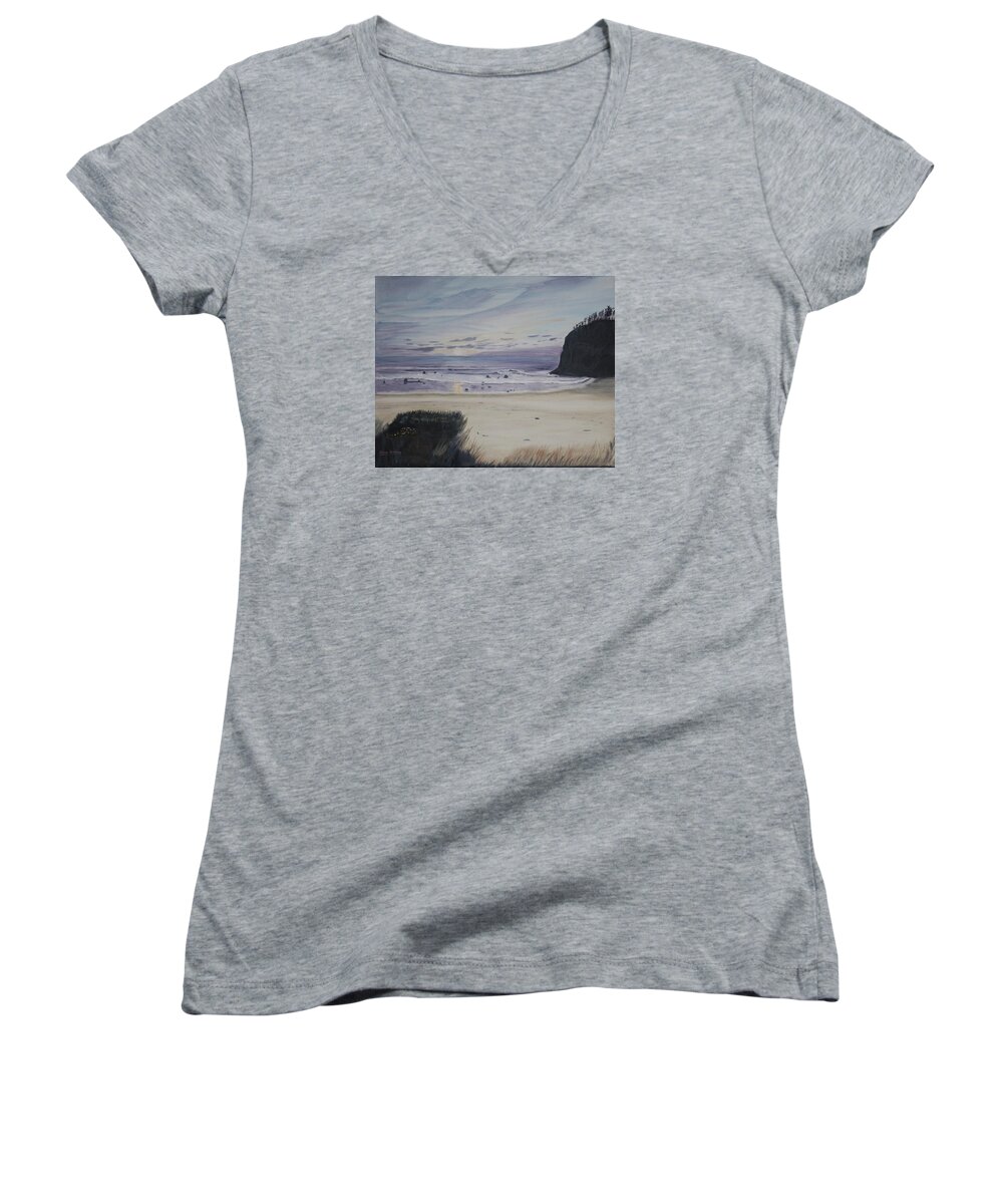 Coast Women's V-Neck featuring the painting Oregon Coast by Ian Donley